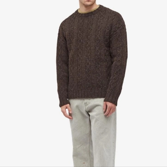 NWOT Eddie Bauer Men's Heathered Brown Cable Knit Crewneck Wool Sweater XXL TALL
